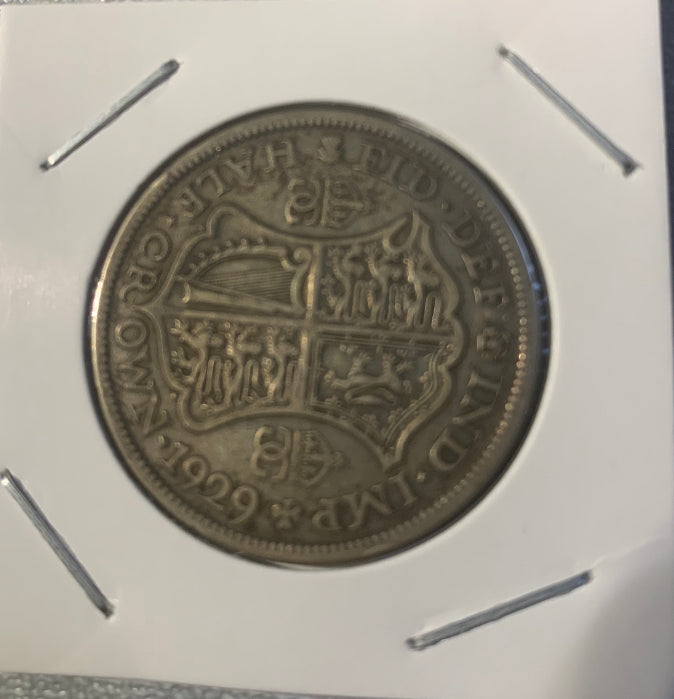 1929 Grande-Bretagne demi-couronne George V Pièce du monde en argent TTB