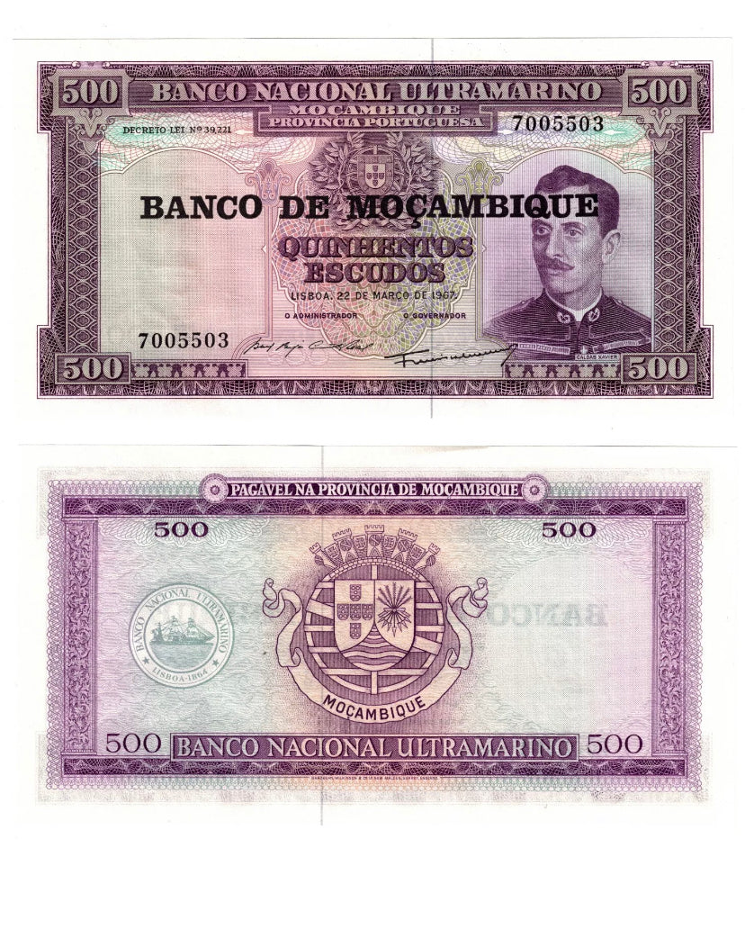 1976 Mozambique Banknote  500 Escudos UNC Ultramarino