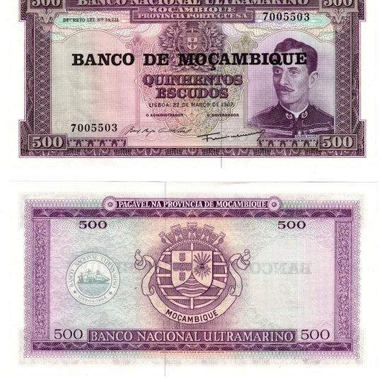 1976 Mozambique Banknote  500 Escudos UNC Ultramarino