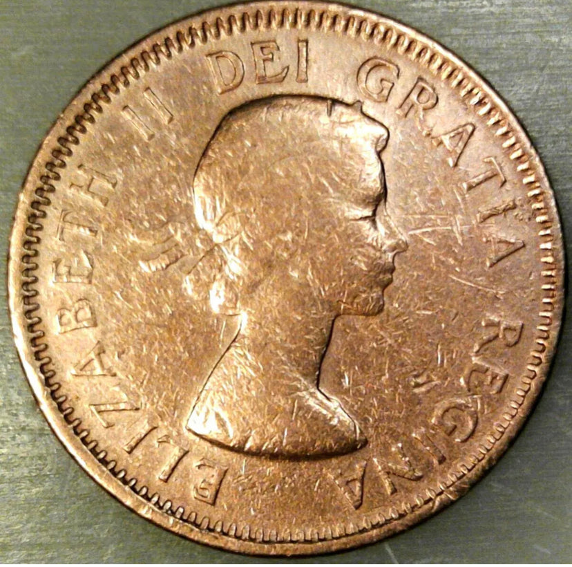 1953 Canada One Cent Shoulder Fold