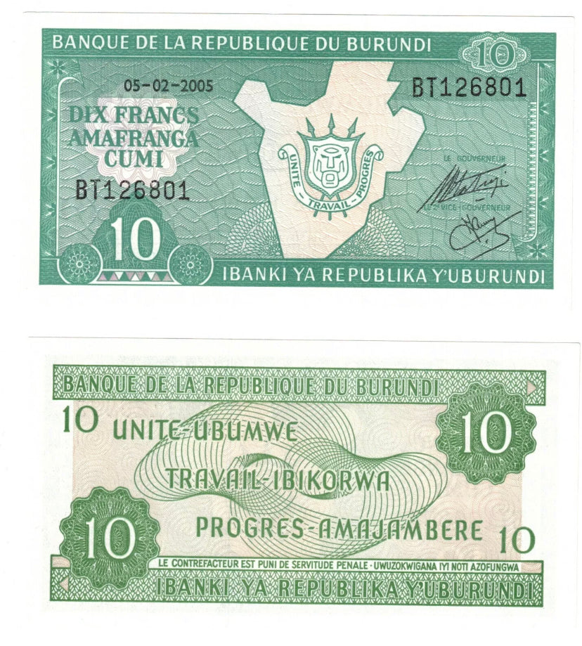 2005 Burundi 10 Francs Banknote UNC