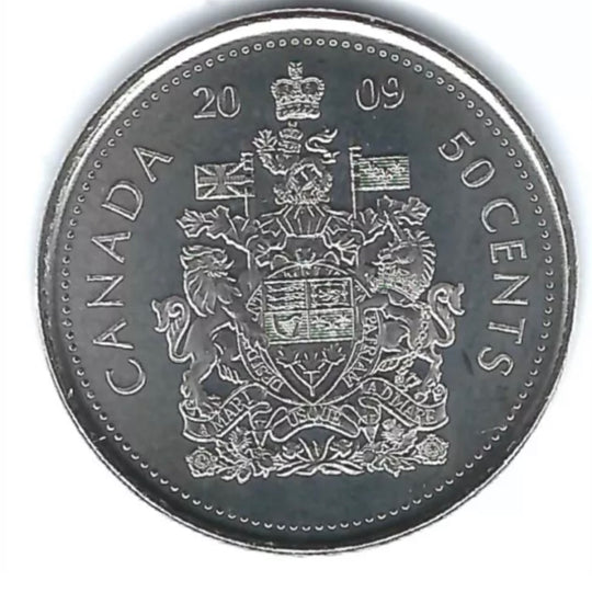 Pièce d'un demi-dollar avec armoiries canadiennes de 50 cents 2009 BU