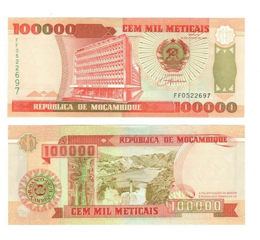 1993 Mozambique Banknote  100,000 Meticais UNC