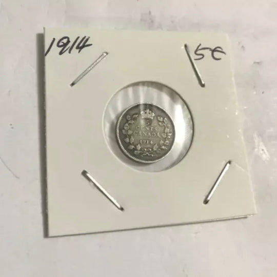 1914 Canada Silver Small 5 Cent Coin VF