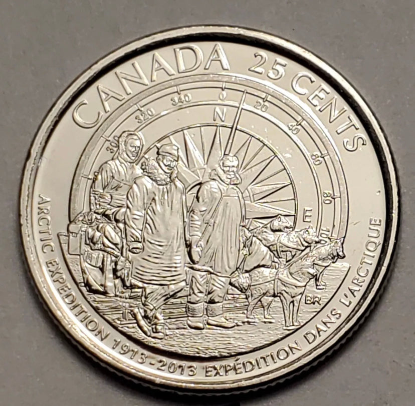 ERROR 2013 Explorers Struck through Grease CANADA 25 Cent BU*