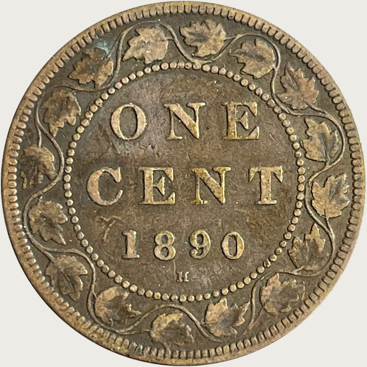 Canada 1890 H 1 Cent One Large Cent Coin - Date clé à faible tirage - Reine Victoria de haute qualité