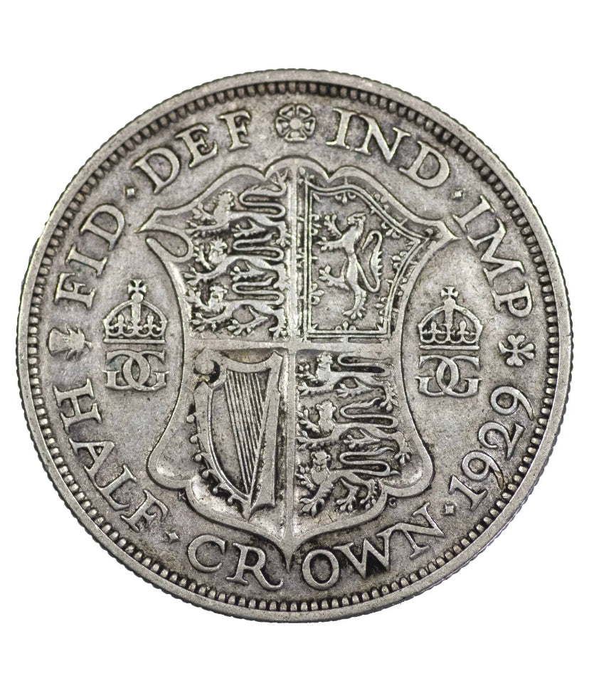 1929 Great Britain half 1/2 crown george v silver world coin VF