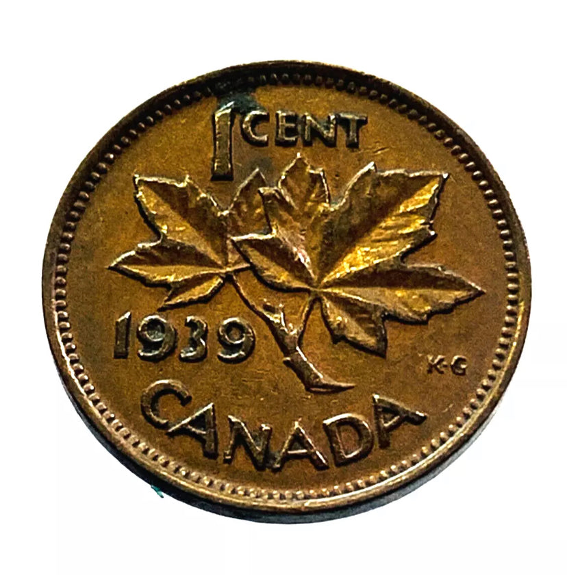 1939 1 Cent Canadian Penny Circulated Very Fine Condition