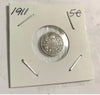 1911 Canada Silver Small 5 Cent Coin VF