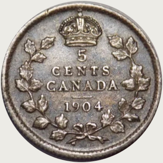 1904 Canadian Silver 5 Cents Edward VII Coin VG