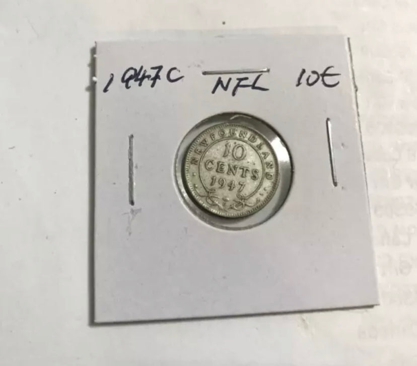 1947 C Newfoundland Silver 10 Cents Coin XF