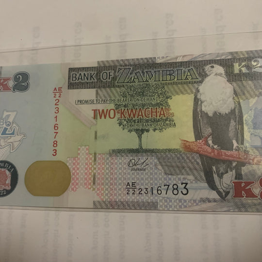 2022 Zambia 2 Kwacha Banknote  UNC