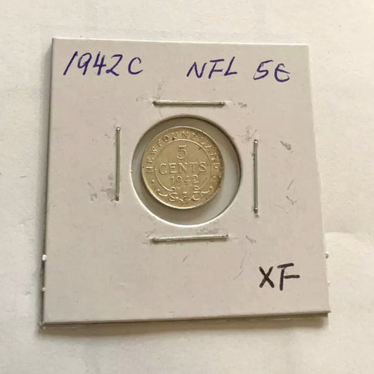 1942 C Newfoundland 5 Cent  Silver Coin XF