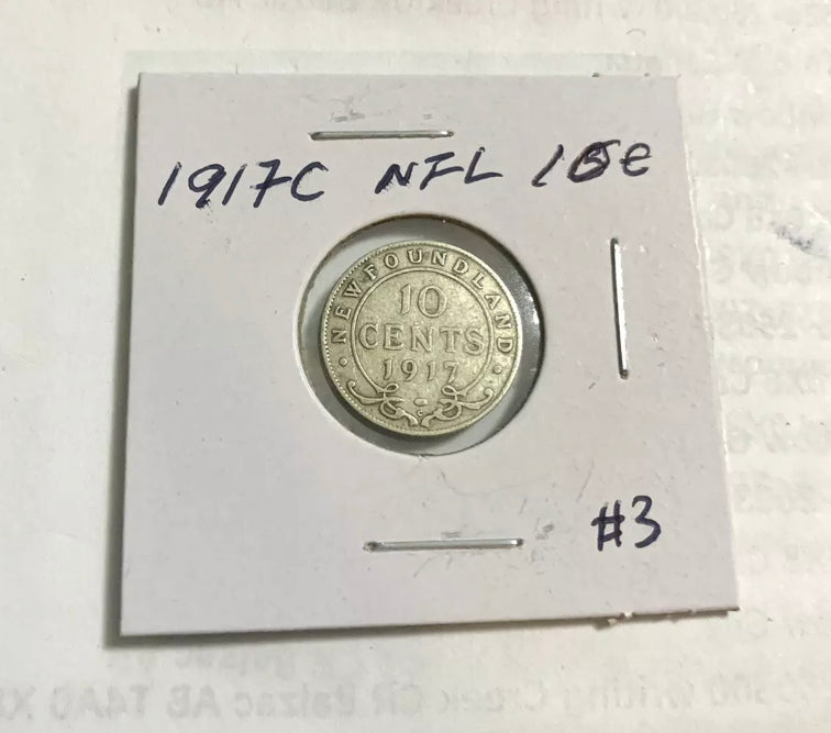 1917 C  Newfoundland Silver 10 Cents Coin XF