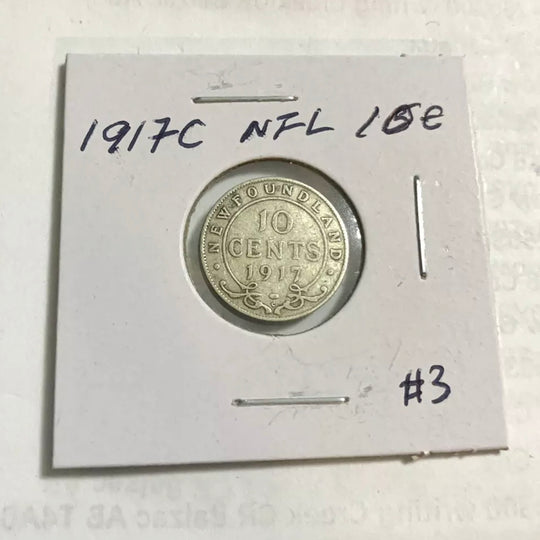 1917 C  Newfoundland Silver 10 Cents Coin XF