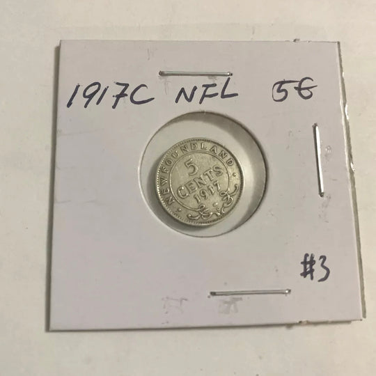 1917 C  Newfoundland 5 Cent  Silver Coin  XF