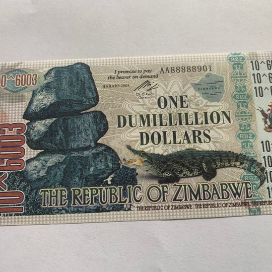 Zimbabwe One Dumillillion  Dollars Banknotes Gift currency