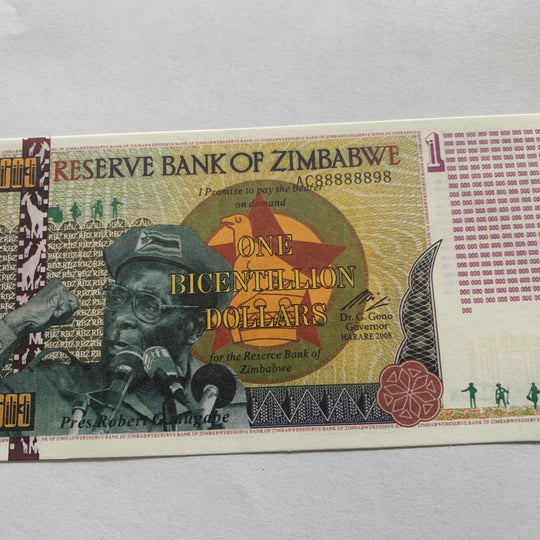 Zimbabwe One Bicentillion Dollars Banknotes Gift currency