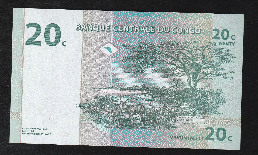 1997 Congo Democratic Republic, 20 Cent UNC Banknote