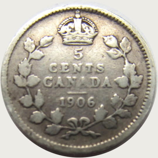 1906 Canadian Silver 5 Cents Edward VII Coin VG