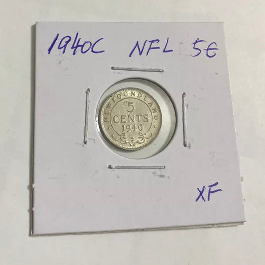 1940 C Newfoundland 5 Cent  Silver Coin XF