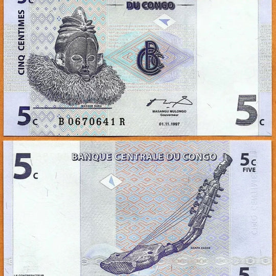 1997 Congo DR 5 Centimes UNC Banknote