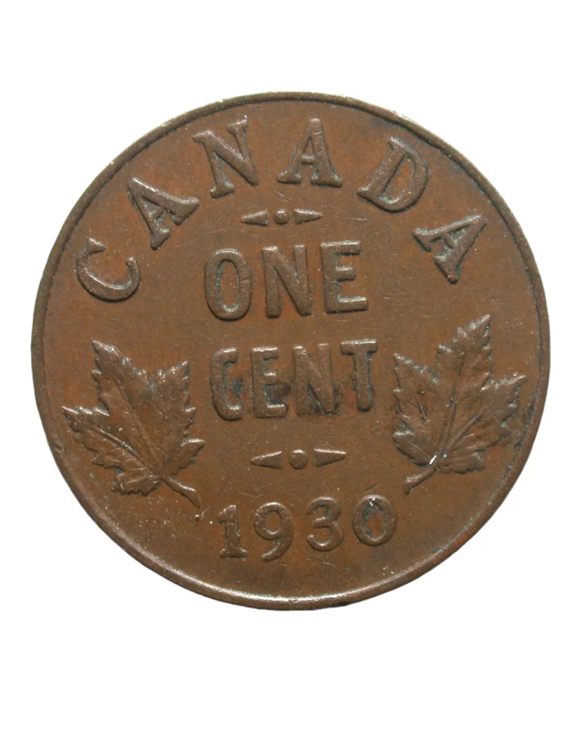 Canada 1 Cent 1930  George V  Canadian Penny Copper Coin small Cent Key Date