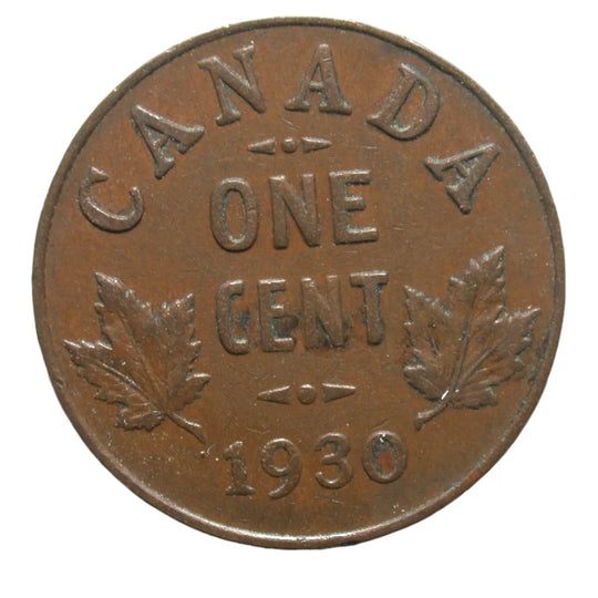 Canada 1 Cent 1930  George V  Canadian Penny Copper Coin small Cent Key Date