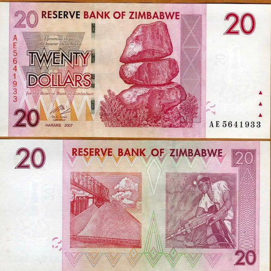 2007  Zimbabwe, 20 Dollars  Banknote VG