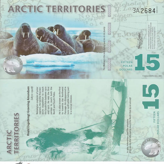 2011 ARCTIC TERRITORIES TEST NOTE - 15 Dollars Polymer Walrus Series 3A UNC