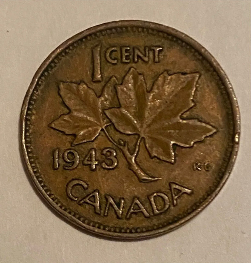 1943 1 Cent kanadischer Penny im Umlauf, sehr guter Zustand