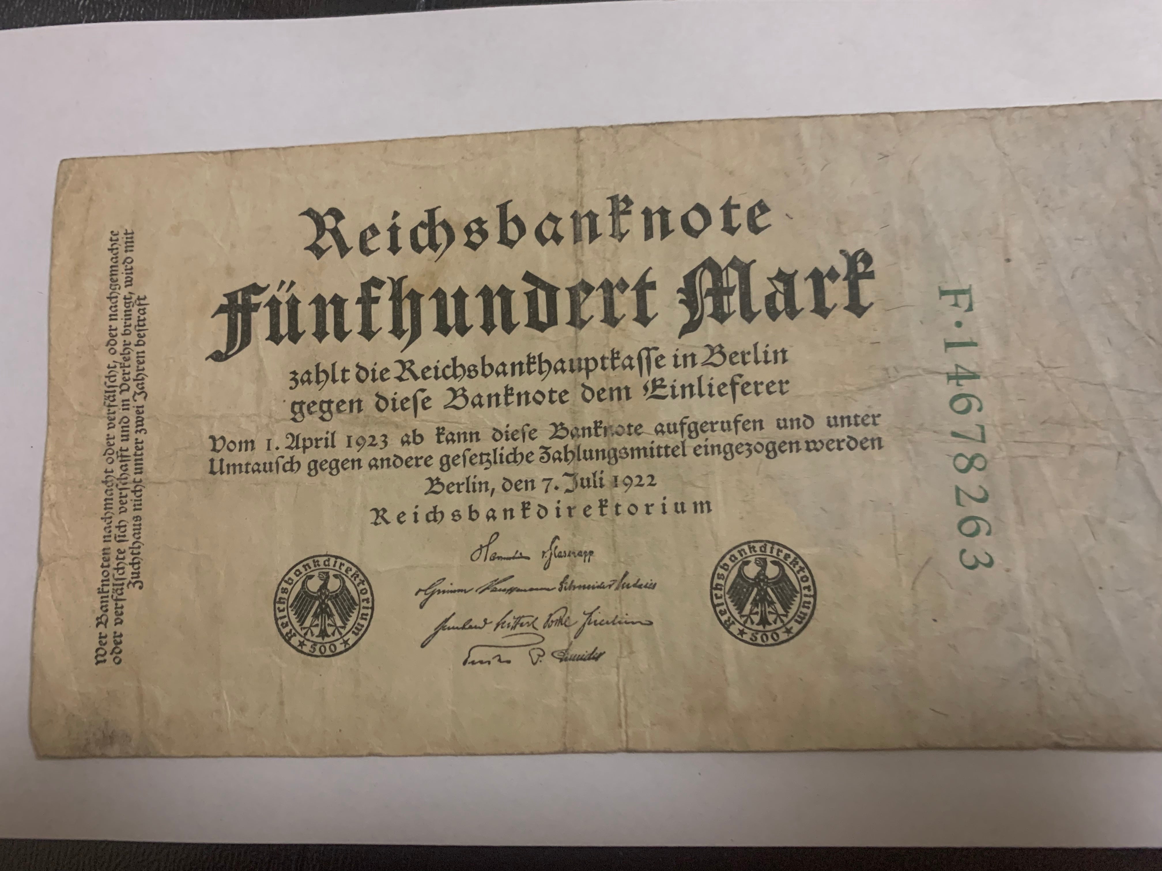 1922 500 MARK VERY FINE  BANKNOTE FROM  GERMANY