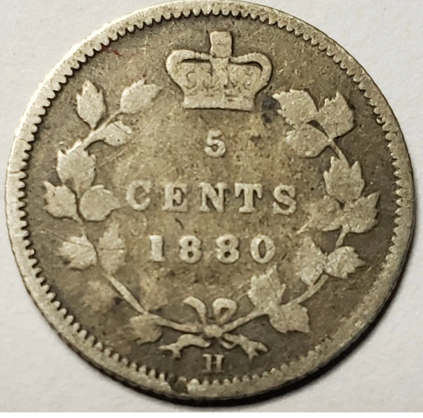 1880-H Canadian 5 Five Cents Silver coin