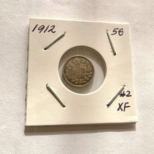 1912 Canada Silver Small 5 Cent Coin XF