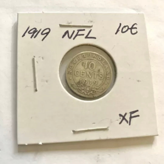 1919 C  Newfoundland Silver 10 Cents Coin XF