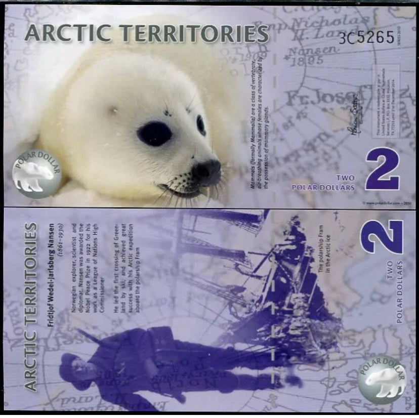 Territoires Arctiques 2 Dollar 2010 Polymère Polar Seal UNC