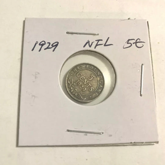 1929 Newfoundland 5 Cent  Silver Coin VF