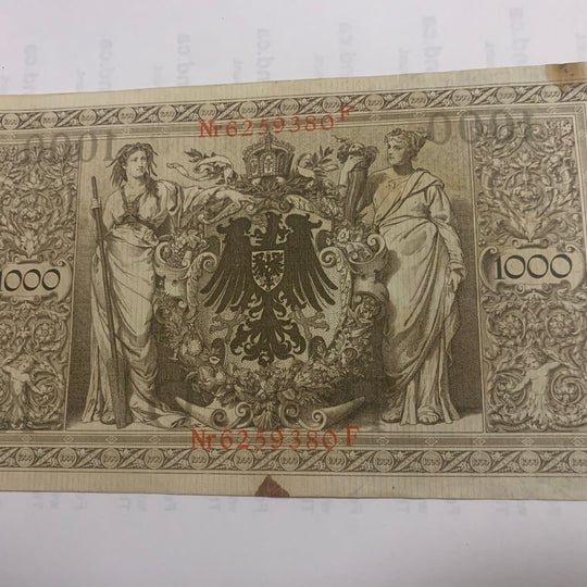 1910 GERMAN 1000 MARK BANKNOTE-RED SEAL-VG Condition