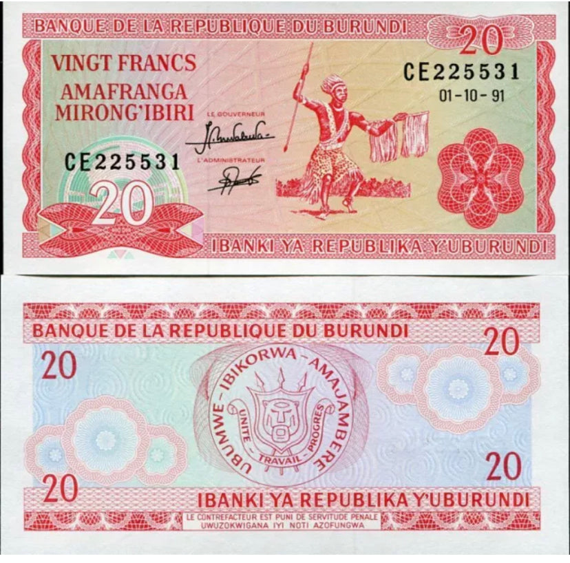 2005 BURUNDI BANKNOTE 20 FRANCS UNC