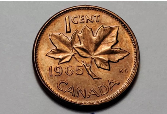 1965 SBP5 CANADA 1 Cent Petite Perle Pointue 5 Penny en Cuivre