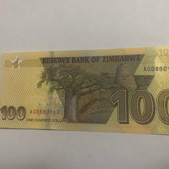 2020 Zimbabwe Reserve Bank  100 Dollars UNC