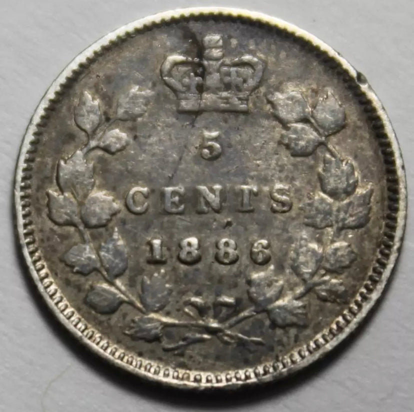 1886 Canadian 5 cent rare coin silver coin Large 6