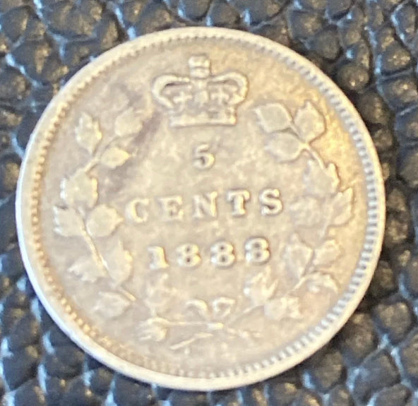 1888 Canadian 5 cent rare coin silver coin VF