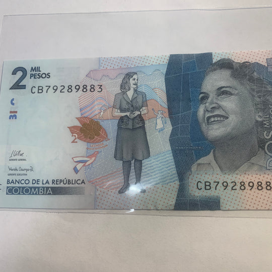 2020 2 Dos Mil 2,000 Pesos Colombia Bill Banknote Debora Arango Perez