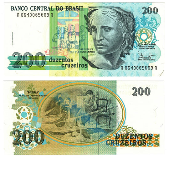 1990 Brazil Brasil 200 CRUZEIROS P229 UNC Banknote