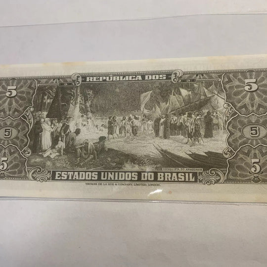 1962-64 Brazil Papermoney 5 Cruzeiros ND Crisp Uncirculated Banknote Note  Rare