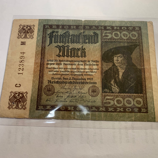 1922 GERMANY 5000 MARK BANKNOTE  Circulated VG