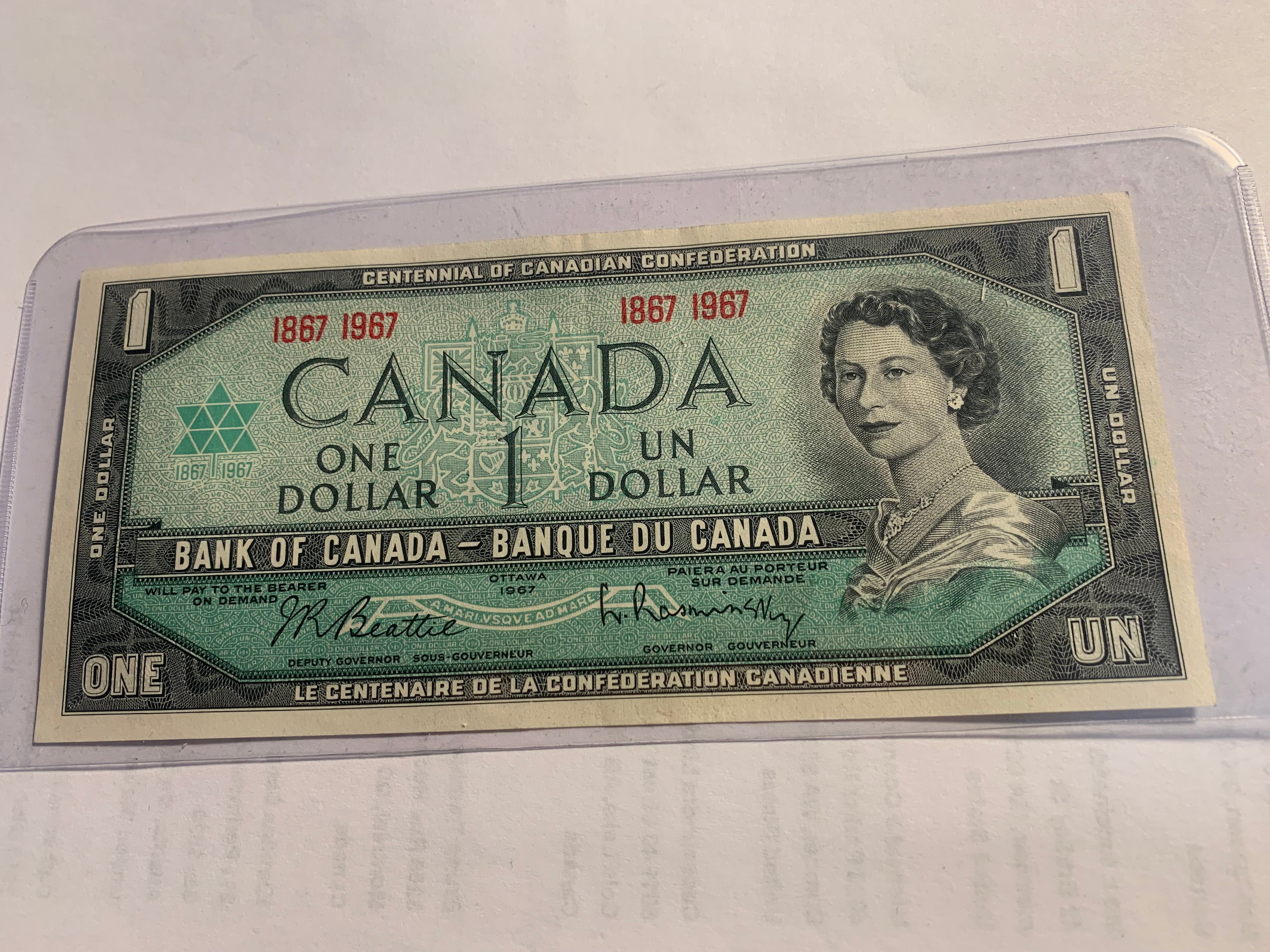 1967 One Dollar Canadian Banknote 1$ Bank Of Canada