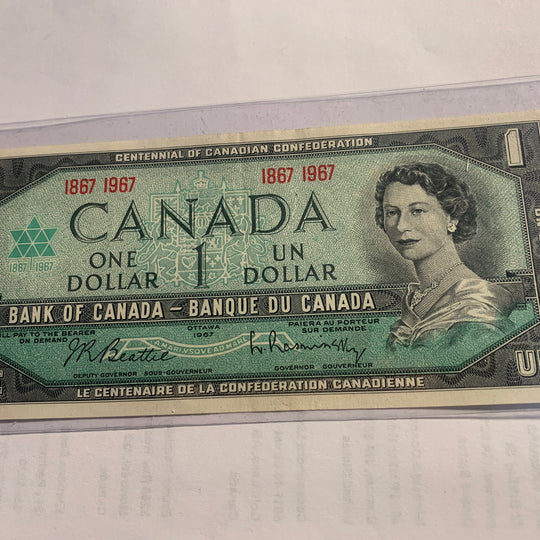 1967 One Dollar Canadian Banknote 1$ Bank Of Canada