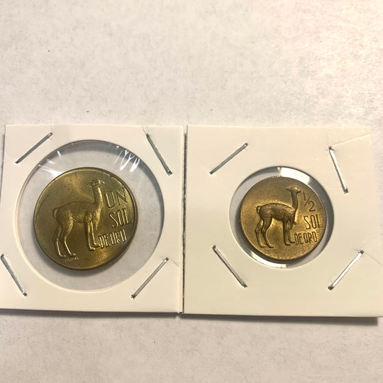 1975 Peru  1 SOL  and 1/2 SOL  DE ORO Coins AU Condition